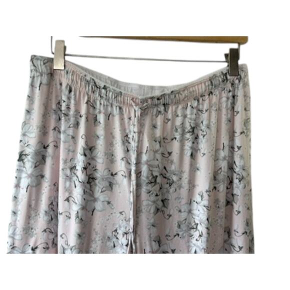 Rene Rofe Pink Floral Cropped Pull On Pajama Pants Lace Trim Women's Large New - Picture 2 of 5